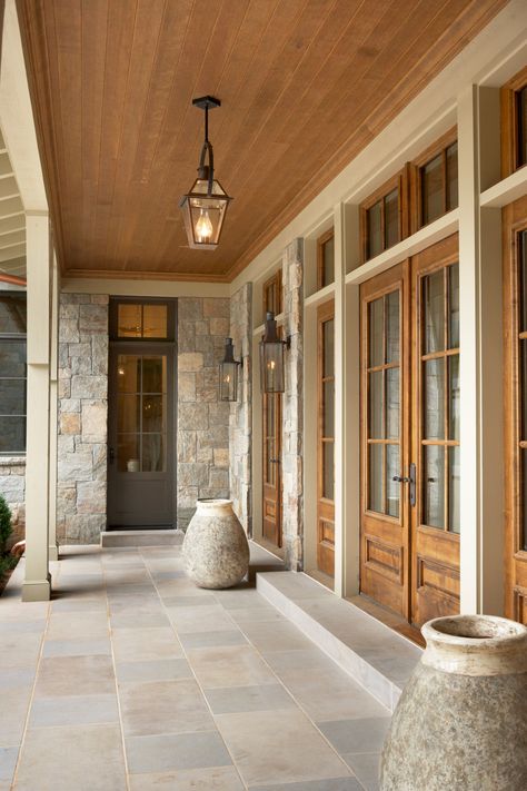 Front Porch Stone, Traditional Light Fixtures, Porch Tile, Building A Porch, French Doors Patio, Patio Tiles, Porch Flooring, Mid Century Modern Lighting, Patio Flooring