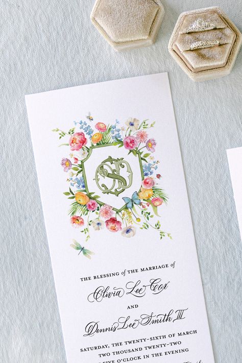 Floral Wedding Monogram, Spring Floral Wedding Invitations, Floral Wedding Crest, Wedding Crest Invitation, Watercolor Wedding Crest, Watercolor Wedding Cards, Colorful Wedding Ceremony, Wedding Crests, Wedding Invitations Spring