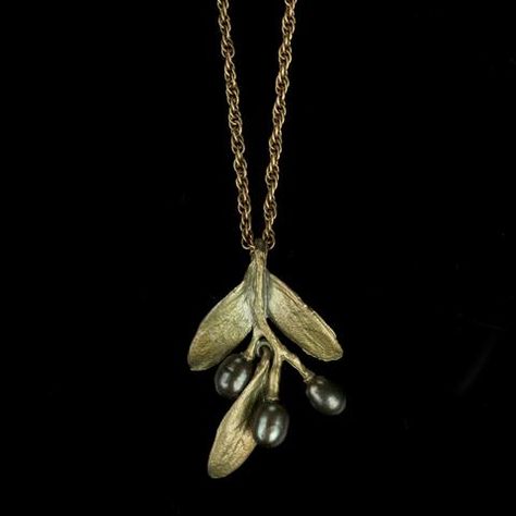 Olive Earrings, Olive Jewelry, Michael Michaud, Branch Necklace, Fruit Jewelry, Leaf Jewelry, Jewelry Show, Pearl Pendant Necklace, Brass Chain