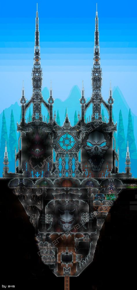 Howls Moving Castle Terraria, Cool Terraria Builds, Terraria Castle Ideas, Terraria Big House, Castle Terraria, Terraria Tower, Terraria Base Ideas, Terraria Castle, Terraria Base