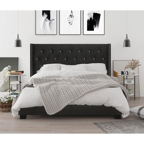 King Upholstered Platform Bed, Upholstered Bed With Storage, Velvet Upholstered Bed, Wingback Headboard, Standard Bed, Upholstered Panel Bed, Bed With Storage, Upholstered Bed, Panel Bed