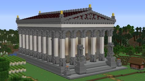 Minecraft Stone Temple, Minecraft Parthenon, Roman Temple Minecraft, Rome Minecraft, Minecraft Roman Builds, Roman Minecraft, Ancient Greek Buildings, Roman Structures, Greek Parthenon