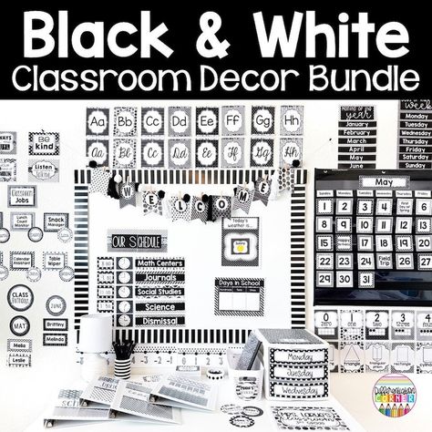 Modern Black and White Classroom Decor Bundle Classroom Bulletin Board Display Posters Black and White Classroom Decorations Class Decor - Etsy Classroom Themes Black And White, Black And White Bulletin Board Ideas, Black And White Classroom Theme, Black And White Classroom Decor, White Classroom Decor, Black And White Classroom, Posters Black And White, Class Rules Poster, White Classroom