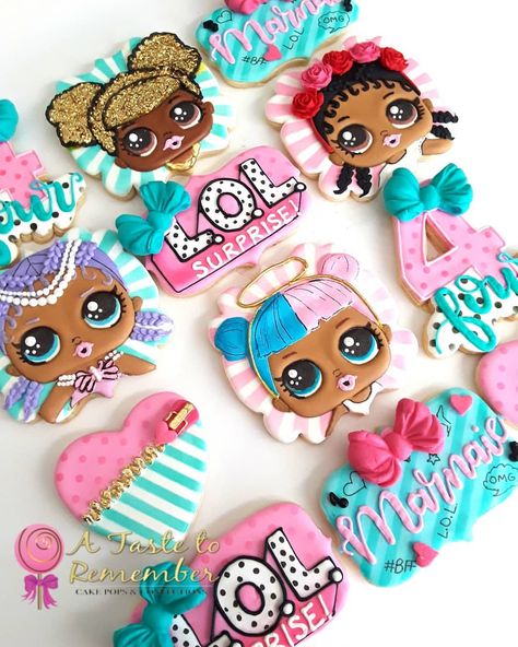 L.O.L. Doll themed sugar cookies for a sweet & sassy set of twins 5th birthday party...Kadience and Kennedi 👄 Head over to… Lol Cookies, Unicorn Sugar Cookies, Surprise Party Themes, Surprise Cookies, Lol Doll Cake, Suprise Birthday, Princess Cookies, Birthday Party Planner, 5th Birthday Party