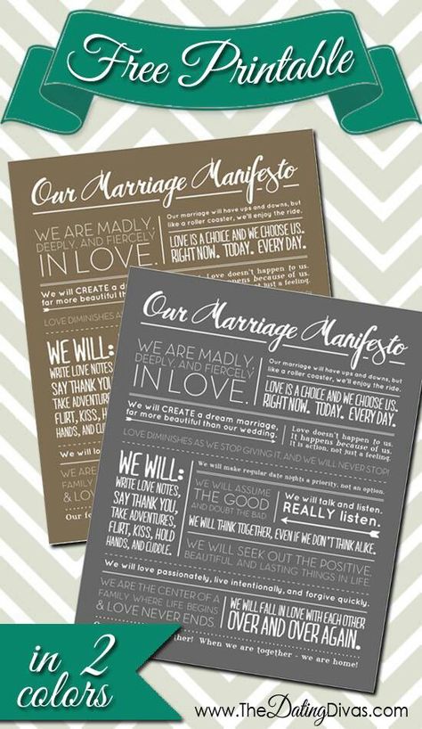 Marriage Manifesto- LOVE this!  This is getting framed and hung in our bedroom. The Dating Divas, Dating Divas, Hubby Love, Marriage Relationship, Mission Statement, Marriage And Family, Married Life, Marriage Advice, Free Stuff