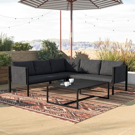 Black Outdoor Sectional, Patio Refresh, Outdoor Sectionals, Outdoor Patio Sectional, Integrated Storage, Indoor Outdoor Patio, Villa Rosa, Metal Patio Furniture, Outside Patio