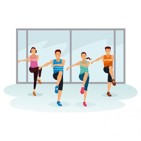 Peoples are exercising together at gymna... | Premium Vector #Freepik #vector #social-distancing #social-distance #normal #sport-gym Gymnastic Room, Poster Olahraga, Exercise Poster, Exercise Images, Aerobics Classes, Class Poster, Star Logo Design, Sports Wall Art, Aerobics Workout