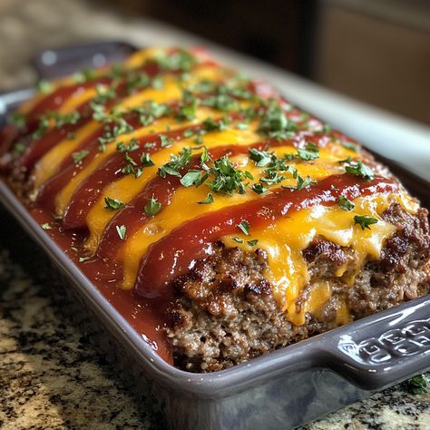 If you’re a fan of juicy cheeseburgers and hearty meatloaf, then this Cheeseburger Meatloaf recipe is about to become your new favorite dish! Combining Impossible Burger Meatloaf, Meatloaf Meals, Juicy Cheeseburgers, Stuffed Meatloaf Recipes, Garlic Meatloaf, Ranch Meatloaf, Meatloaf Recipes Food Network, Bacon Wrapped Cheeseburger, Cheeseburger Meatloaf Recipes