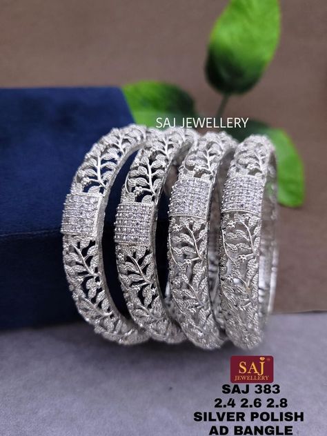 Silver Bengals Design, Bangles For Wedding, Jewelry Logo Ideas, Cz Bangles, Trendy Silver Jewelry, Easy Rangoli Designs Diwali, Rose Gold Wedding Jewelry, Bridal Necklace Designs, Gold Jewellry