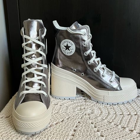 Questions? Leave A Comment Below! Heeled Converse, Chuck 70 De Luxe Heel, Converse Heels, Alt Shoes, Converse Style Women, Converse New, Converse White, Converse Chuck 70, Shoe Inspo