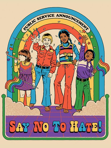 Say No To Hate: Steven Rhodes Canvas Print | Canvas | Free shipping over £20 | HMV Store Steven Rhodes, Retro Horror, Hippie Wallpaper, Collage Poster, Photo Wall Collage, Art Collage Wall, Hippie Art, Retro Illustration, New Wall