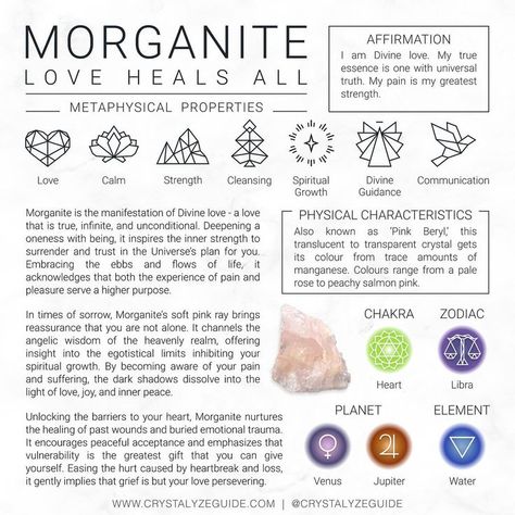 Morganite Meaning, Crystals Guide, Chakra For Beginners, Venus Jupiter, Love Spiritual, Planet Venus, Element Water, Earth Gift, Grimoire Book