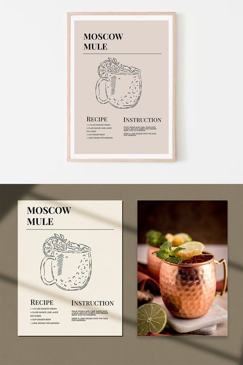 Moscow Mule Poster, Mule Illustration, Moscow Mule Recipe Printable, Moscow Mule Recipe Card, Recipe Printable, Moscow Mule Recipe, Cocktail Sign, Signature Cocktail Sign, Mule Recipe