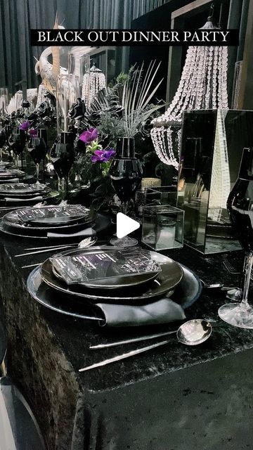 Wedding & Event Planner on Instagram: "Shades of black dinner party for our clients #33birthday with 33 of his closest friends and family!   Event Planning @ticaroseevents  #styledbyTRE #ticaroseevents" Black Cocktail Party Decor, Black And Silver Dinner Party Decor, All Black Table Setting, All Black Dinner Party Decor, Upscale Cocktails, Classy Party Ideas, All Black Event, Boutique Airbnb, All Black Party Theme