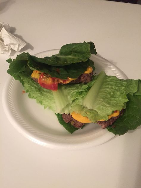 My take on lettuce wrapped burger :-) Lettuce Wrap Burger, Lettuce Burger, Lettuce Burgers, Lettuce Wrapped Burger, Lettuce Wrap, Chicken Lettuce Wraps, Chicken Wraps, Food Inspo, Lettuce Wraps