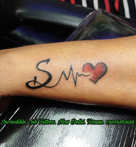 #S #Letter #HeartBeat #Tattoo #Initial S letter initial Tattoo #Call#whatsapp #Call#09899473688 Initial S Tattoo Ideas, S Tattoo Letter Initial With Heart, Heartbeat Tattoo Ideas With Name, S Tattoo Letter Initial, S Tattoo Letter Design, S Name Tattoo, S Letter Tattoo, Letter Tattoos On Hand, Luke Tattoo