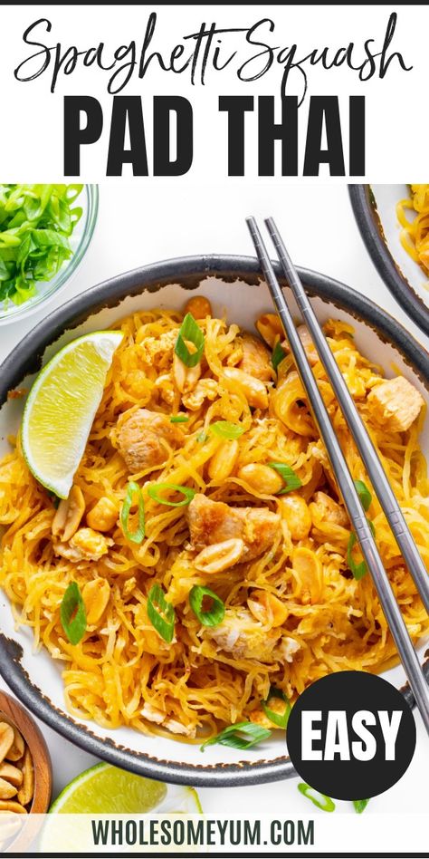 Keto Spaghetti Squash Pad Thai Lean And Green Pad Thai, Spaghetti Squash Recipes Korean, Spaghetti Squash Recipes Pad Thai, Spaghetti Squash Thai, Butternut Squash Pad Thai, Spaghetti Squash Pad Thai Easy, Asian Spaghetti Squash Recipes, Spaghetti Squash Peanut Sauce, Healthy Thai Recipes Clean Eating