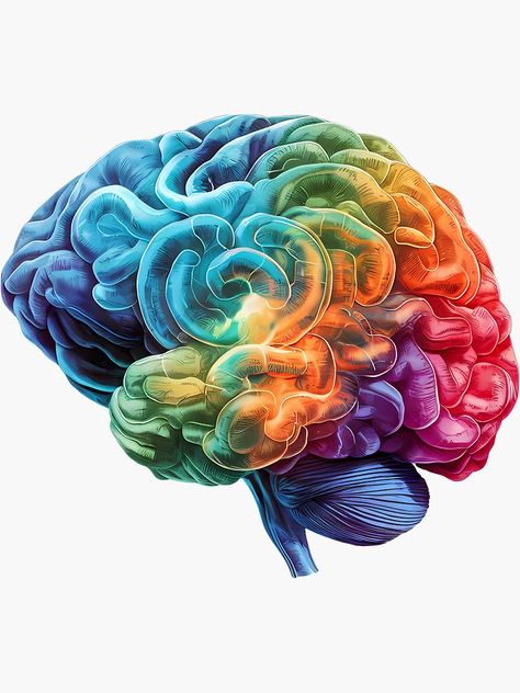 "Neurodivergent Colorful Mind - Abstract Rainbow Brain Art" Sticker for Sale by WatermelonPink | Redbubble Brain Illustration Design, Human Brain Drawing, Anamorphic Art, Dental Pictures, Brain Graphic, Brain Models, Brain Drawing, Ui Design Principles, Brain Illustration