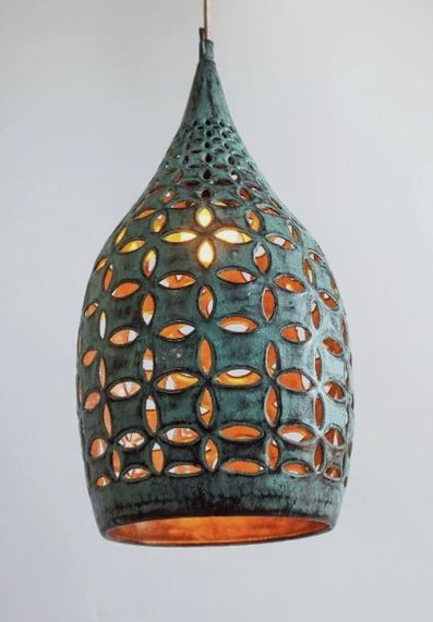 Pottery Lampshade, Ceramic Lamps Handmade, Pottery Lighting, Florida Interior Design, Painted Ceramic Plates, Ceramic Lantern, Contemporary Pottery, Pottery Lamp, Spanish Style Home