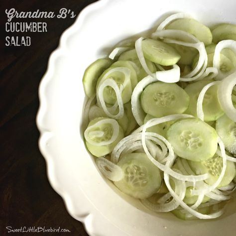 Today I am sharing another childhood favorite, a summer tradition at my grandparents' for each and every barbecue - Cucumber Salad!  Crisp ... Cucumber Dishes, Cucumber Onion Salad, Salad Cucumber, Marinated Cucumbers, Cucumbers And Onions, Cucumber Tomato Salad, Onion Salad, Cucumber Recipes Salad, Cucumber Recipes