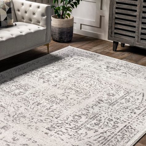 nuLOOM Arlena Vintage Traditional Area Rug, 5' x 8', Grey : Amazon.ca: Home Nuloom Rugs, Kitchen Grey, Rug Loom, Grey And White Rug, Area Rug For Living Room, Traditional Area Rug, Rug For Living Room, Antique Farmhouse, Dining Room Kitchen