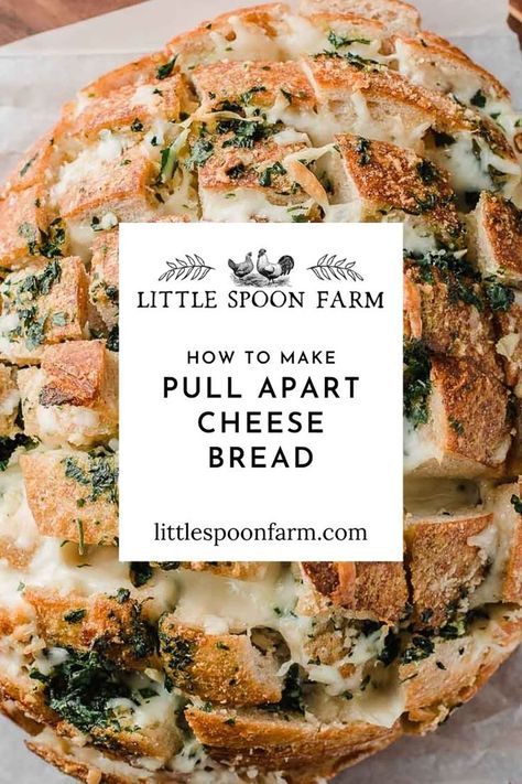 Sourdough Appitzer, Sour Dough Cheese Bread Recipe, Sourdough Cheese Bread, Little Spoon Farm, Pull Apart Recipes, Pull Apart Cheese Bread, Bread Pull Apart Recipes, Cheese Bread Recipe, Samosa Recipe