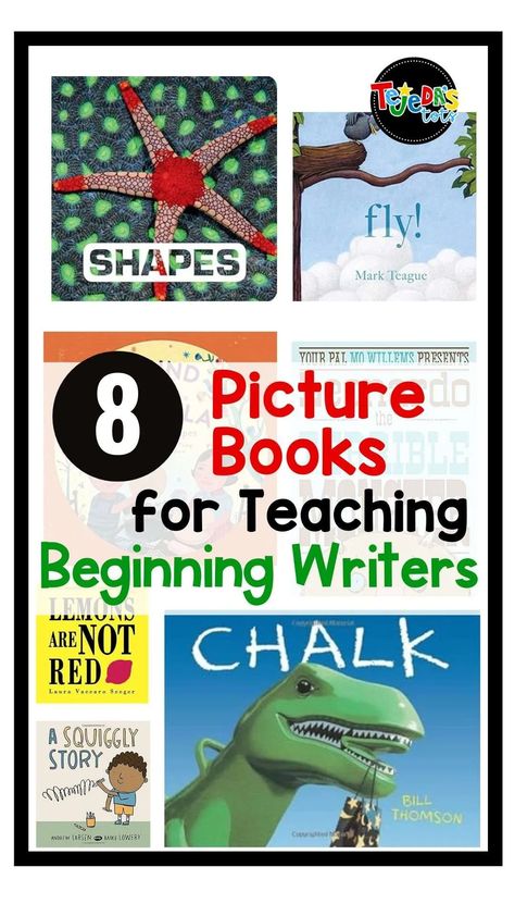 Every teacher I know loves a good picture book. Check out these picture books for teaching beginning writers. Writing Workshop Kindergarten, Concepts Of Print, Wordless Book, Teaching Shapes, Adding Details, First Grade Resources, Mentor Texts, Kindergarten Writing, Teacher Notes