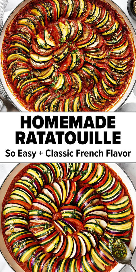 Classic french ratatouille recipe Easy French Food Recipes Dinners, Crockpot Ratatouille, Ratatouille Recipe Easy, Ratatouille Themed Dinner, Easy Ratatouille Recipe, Best Ratatouille Recipe, Christmas Dinner Ideas Vegetarian, Rattatouie Recipe, French Vegetable Recipes