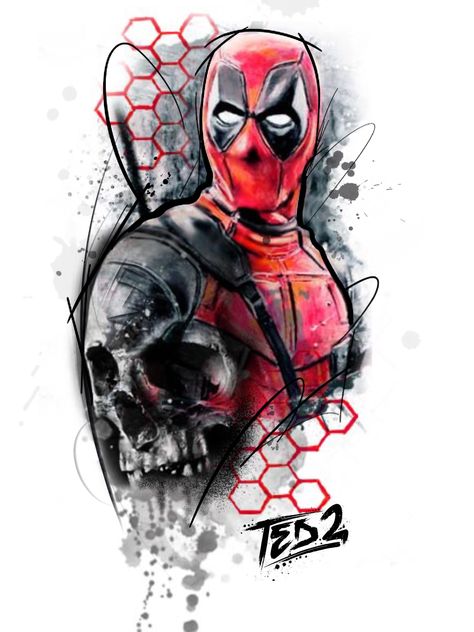 Deadpool Tattoos For Men, Deadpool Tattoo Design, Deadpool Tattoo Ideas, Pool Watercolor, Deadpool Sketch, Deadpool Hd, Pool Tattoo, Trash Polka Art, Deadpool Tattoo