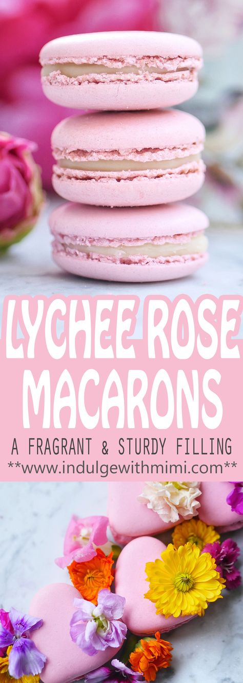 Lychee Rose Macaron recipe that is both fragrant and flavorful. This recipe uses real whole lychees and takes care to retain the naturally sweet and slightly sour taste of this unique fruit. Unique Macaron Flavors, Lychee Macarons, Heart Shape Template, Lychee Recipes, Rose Macarons, Rose Macaron, Heart Shapes Template, Macaron Template, Macaron Filling