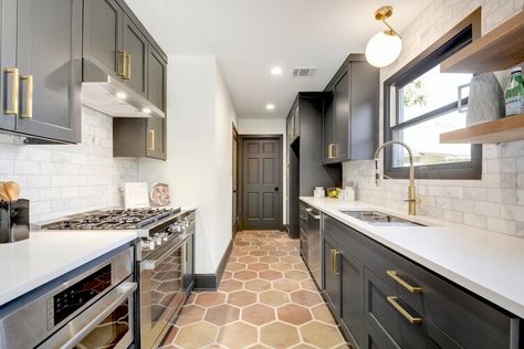 Sophisticated Saltillo Tile 1980s Remodel Transformation in West Austin Enfield Neighborhood 78703 — making modern home Saltillo Tile Kitchen, Mexican Tile Floor, Saltillo Tile Floor, Terracotta Flooring, Saltillo Tile, Floor Tile Design, Kitchen Floor Tile, Terracotta Tiles, Kitchen Tiles