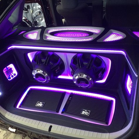 XThunder amplifiers recessed into a false floor and 75 series subwoofers in this custom trunk install. Car Audio Systems Boxes, Car Sound System, Car Audio Fabrication, Sound System Car, Custom Car Audio, Audio Ideas, Car Stereo Systems, Car Audio Installation, Car Audio Subwoofers