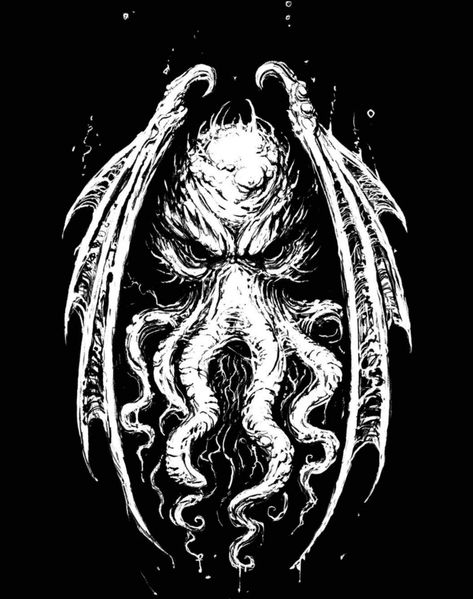 Cathullu Art, Chuthulu Art, Cthulu Monster, Lovecraft Tattoo Ideas, Lovecraftian Tattoo, Cthulhu Tattoo, Kraken Tattoo, Cthulhu Fhtagn, Lovecraft Art