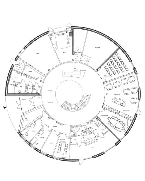 Circular Office Plan, Round Building Architecture, Circle Plan, Circular Plan, Circle Building, Lobby Plan, Museum Flooring, Hospital Design Architecture, Round House Plans