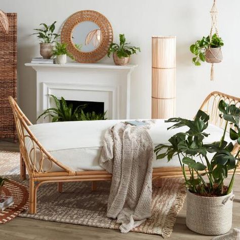 Natural Rattan Sleigh Mya Daybed Frame | World Market Wicker Daybed, Daybed Frame, Rattan Daybed, Daybed Design, Rattan Headboard, Daybed Mattress, The Home Edit, Relaxation Room, Cost Plus World Market