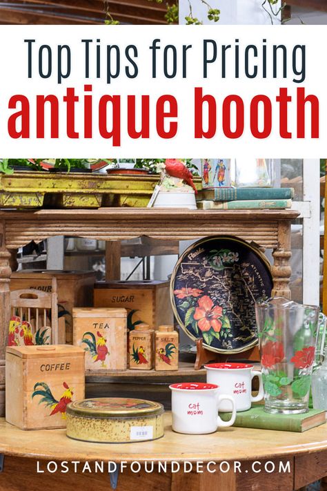 Learning how to pick the right price for your antique booth items is one of the most important things to figure out. This post shares my pricing tips for how to find the pricing sweet spot. Learn how to pick the right profit margin for your vintage booth business and what pricing mistakes to avoid. Booth Wall Ideas, Antique Booth Design, Vintage Booth Display Ideas, Antique Mall Booth Ideas, Antique Shop Display, Vintage Booth Display, Vintage Booth, Antique Mall Booth, Antique Booth Displays