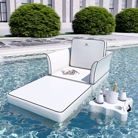 Swimming Pool Gadgets, In Pool Furniture, Modern Pool Furniture, Pool Floats Aesthetic, Pool Furniture Ideas, Pool Decoration Ideas, Luxury Pool Party, Floats For Pool, Pool Entertaining