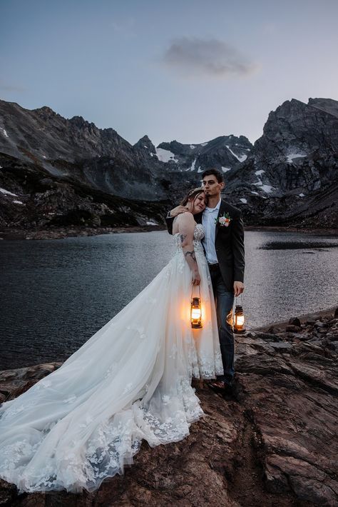 Sunset Hiking Elopement to an Alpine Lake in Colorado — Vow of the Wild Alpine Lake Elopement, Switzerland Elopement, Alpine Wedding, Photo Social Media, Hiking Elopement, Alpine Lake, Colorado Elopement, Boulder Colorado, Adventure Elopement