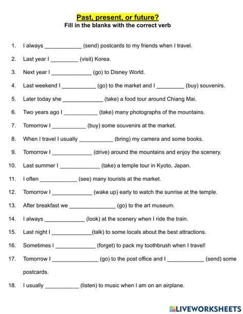 Past And Present Tense Worksheets, Simple Tenses Worksheets, Tenses Worksheet, Present Tense Worksheets, Past Future Present, Future Past Present, Present To Past Tense Worksheet, Future Simple Worksheet, English Past Present Future