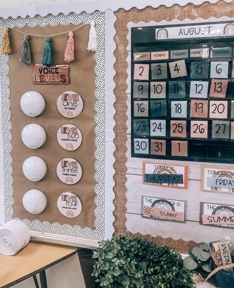 Neutral Classroom, Teaching Classroom Decor, Neutral Classroom Decor, Weather Display, Boho Rainbow Classroom, Kindergarten Classroom Decor, Rainbow Classroom, Classroom Makeover, Classroom Layout