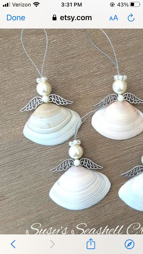 Shell Angels Craft Ideas, Seashell Diy Crafts, Sea Shell Ornaments To Make, Shell Angels, Sand Dollar Crafts, Shells Crafts, Seashell Ideas, Seashell Art Diy, Seashell Christmas Ornaments