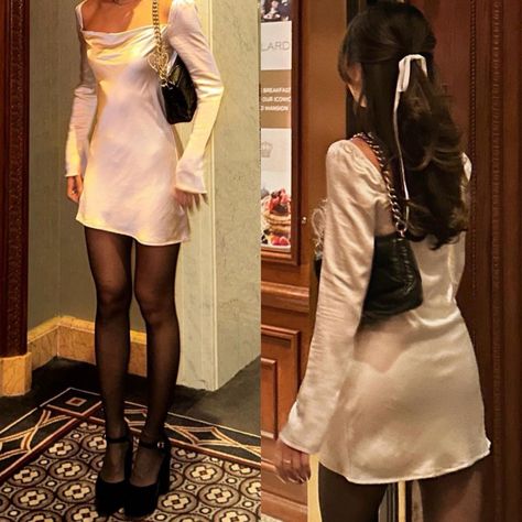 how i can style the dress i own Birthday Outfit Inspo Winter, Classy Dress Aesthetic, Little Dress Outfit, Winter Tea Party Outfit, White Dress Outfit Classy, 22nd Birthday Outfit, Goofy Outfits, Coquette Girls, Reunion Outfit