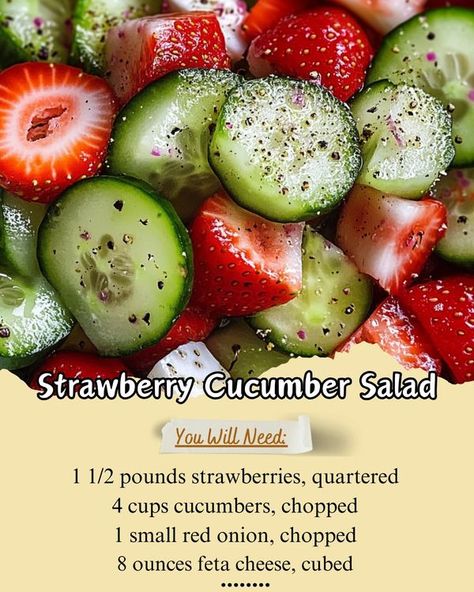 Strawberry Cucumber Salad, Strawberry Cucumber, Salad For Summer, Fresh Fruit Recipes, Easy Mediterranean Diet Recipes, Refreshing Salad, Strawberry Salad, Grandmas Recipes, Salad Sandwich