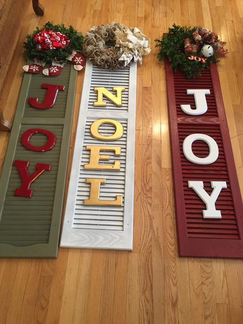 Shutter Projects Christmas, Crafts With Shutters, Diy Shutter Projects, Christmas Shutter Ideas, Shutter Crafts Ideas, Window Shutter Crafts, Christmas Shutters, Shutter Crafts, Shutters Decor