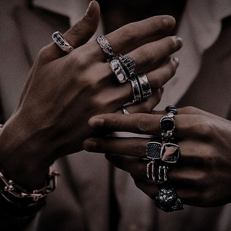 Dark Satanic, Hand With Ring, Hands With Rings, Rings And Necklaces, Male Hands, Pretty Hands, Dope Jewelry, Character Aesthetic, Black Aesthetic