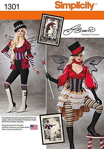 Amazon.com: Simplicity Amy Brown Fantasy Costumes Pattern 1301 Misses Steampunk Inspired Costumes Sizes 6-8-10-12-14: Gateway Simplicity Patterns Costumes, Steampunk Circus, Ringmaster Costume, Circus Vintage, Steampunk Fairy, Steampunk Hat, Goth Fairy, Fantasy Design, Amy Brown