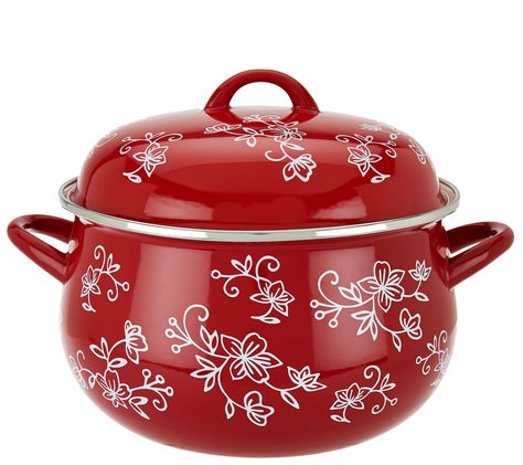 Temp-tations by Tara 7.8 quart belly Stockport in floral lace Temptations Cookware, Red White Decor, Temptations Bakeware, Home Dishes, Crystal Dishes, Ceramic Cookware, Baking Set, Stock Pot, Kitchen Decor Items