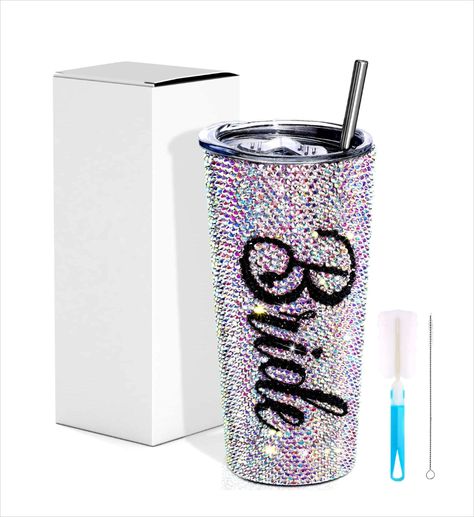 Diamond Tumbler Insulated Bachelorette Engagement Bride Tumbler Cup, Glitter Water Bottles, Bride Cup, Bride Tumbler, Rhinestone Cups, Wedding Gifts For Bride, Bachelorette Gifts, Rhinestone Designs, Tumbler With Straw