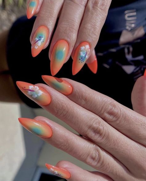 Teal Orange Nails, Turquoise And Orange Nails, Teal Orange, Orange Nails, Nail Inspo, Nail Designs, Turquoise, Orange, Nails