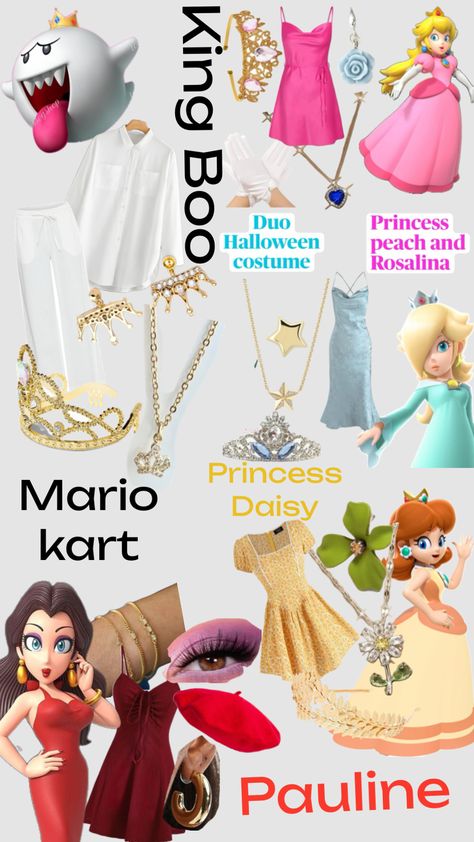 #mariokart #halloween #cosplay #princesspeach #princessdaisy #rosalina #fyp Super Mario Group Costume, Princess Rosalina Costume, Rosalina Costume, Rosalina Cosplay, Mario Costume, Halloween Group, King Boo, Princess Daisy, Group Halloween Costumes